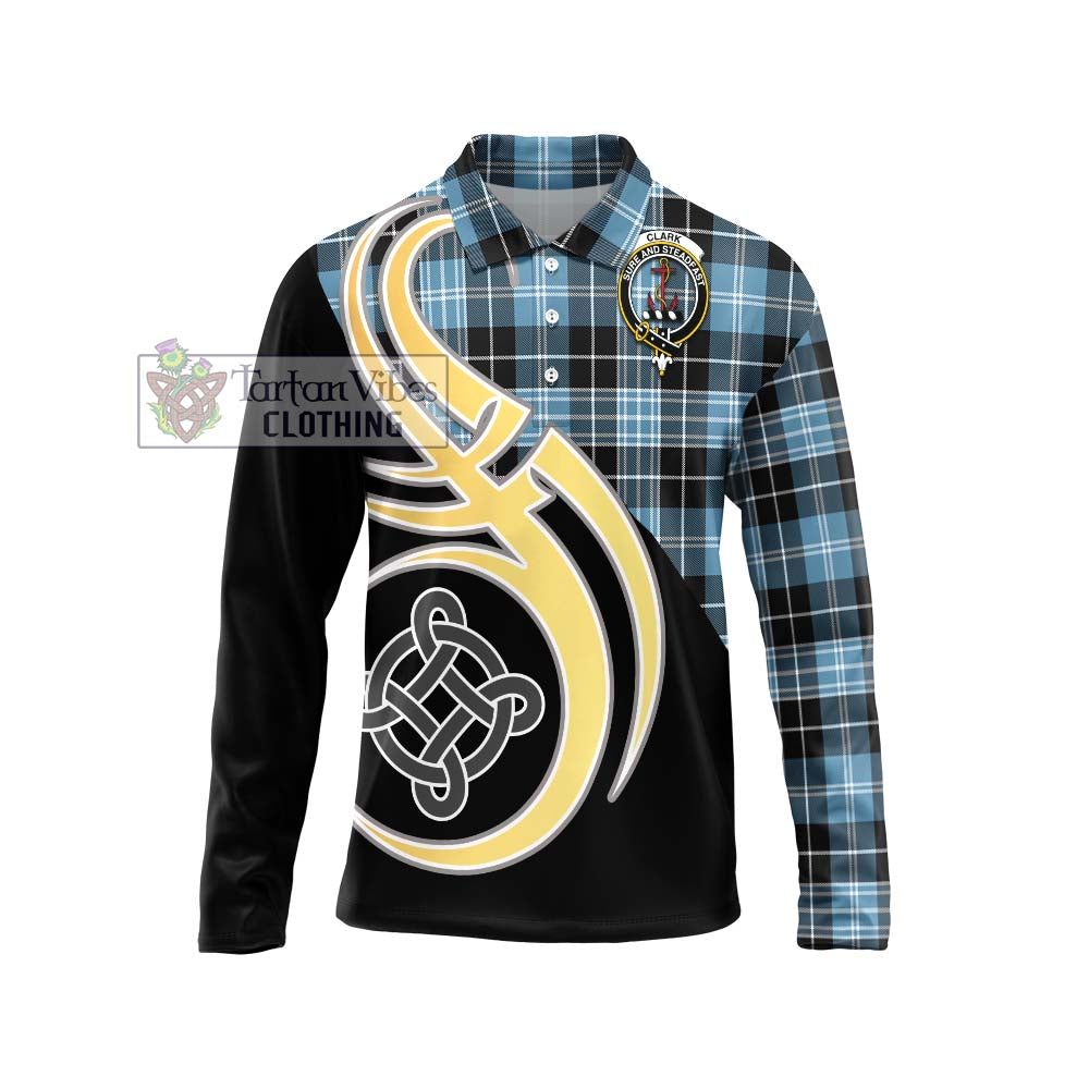 Clark Ancient Tartan Long Sleeve Polo Shirt with Family Crest and Celtic Symbol Style Unisex - Tartan Vibes Clothing