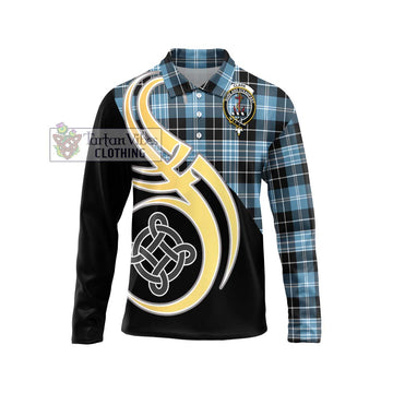 Clark Ancient Tartan Long Sleeve Polo Shirt with Family Crest and Celtic Symbol Style