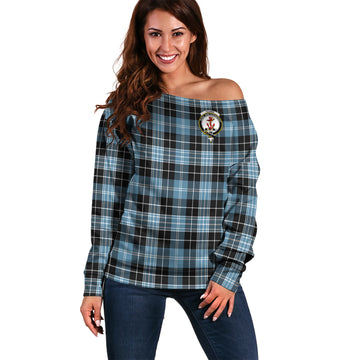 Clark Ancient Tartan Off Shoulder Women Sweater with Family Crest