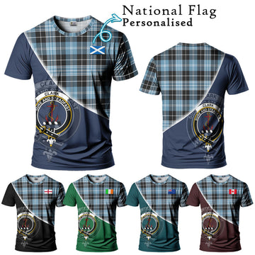 Clark Ancient Tartan T-Shirt with Personalised National Flag and Family Crest Half Style