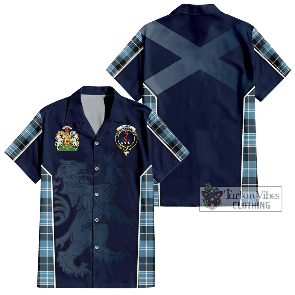 Clark Ancient Tartan Short Sleeve Button Shirt with Family Crest and Lion Rampant Vibes Sport Style Kid - Tartan Vibes Clothing