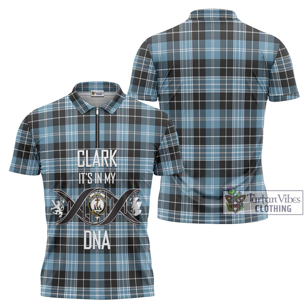 Clark Ancient Tartan Zipper Polo Shirt with Family Crest DNA In Me Style Unisex - Tartanvibesclothing Shop