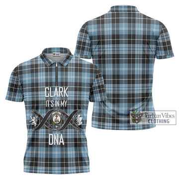 Clark Ancient Tartan Zipper Polo Shirt with Family Crest DNA In Me Style