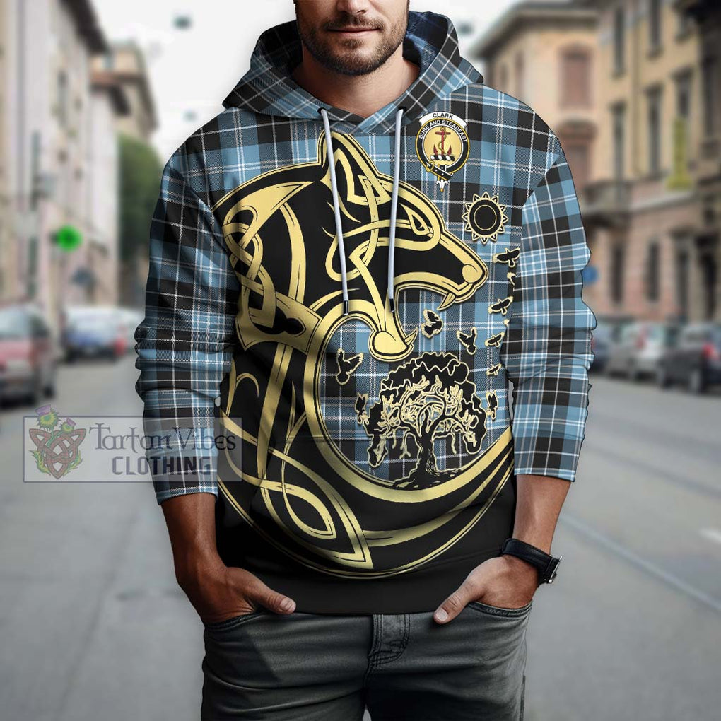 Clark Ancient Tartan Hoodie with Family Crest Celtic Wolf Style Zip Hoodie - Tartan Vibes Clothing