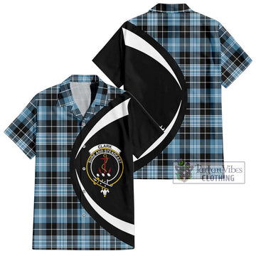 Clark Ancient Tartan Short Sleeve Button Up with Family Crest Circle Style