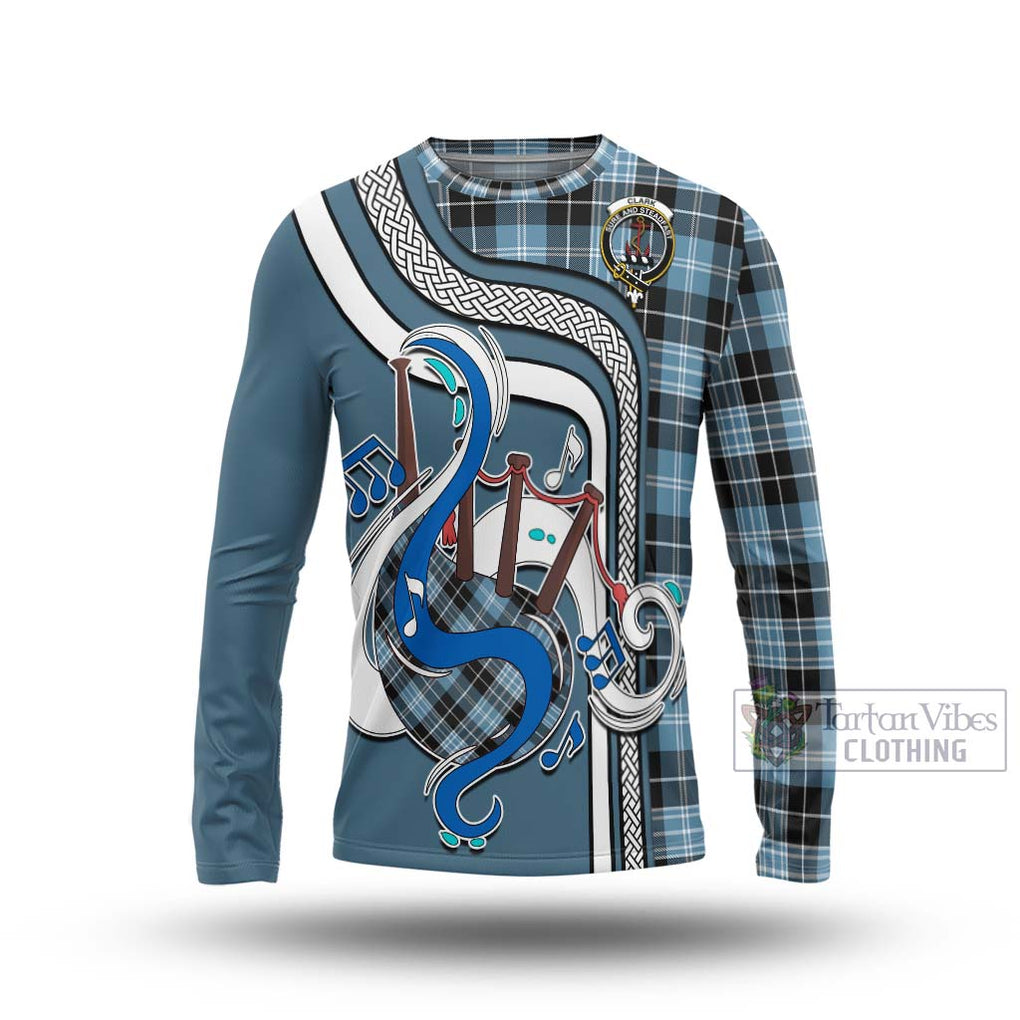 Tartan Vibes Clothing Clark Ancient Tartan Long Sleeve T-Shirt with Epic Bagpipe Style