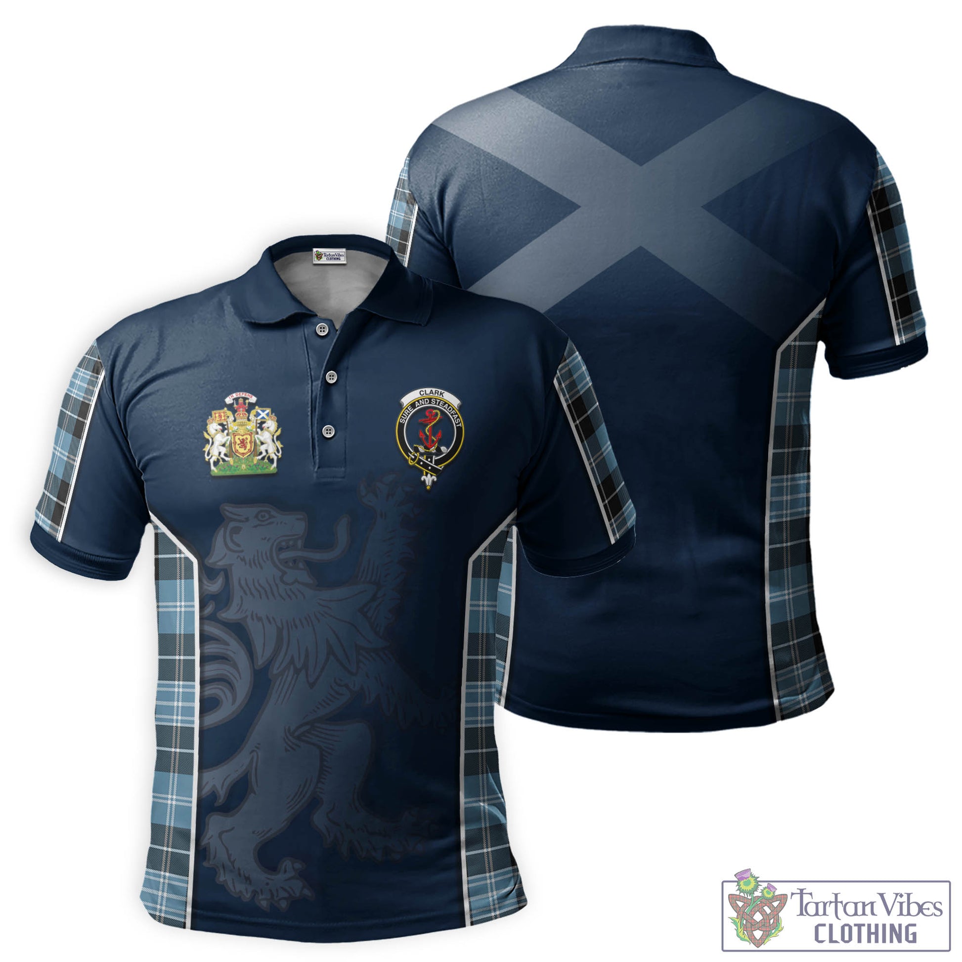 Tartan Vibes Clothing Clark Ancient Tartan Men's Polo Shirt with Family Crest and Lion Rampant Vibes Sport Style