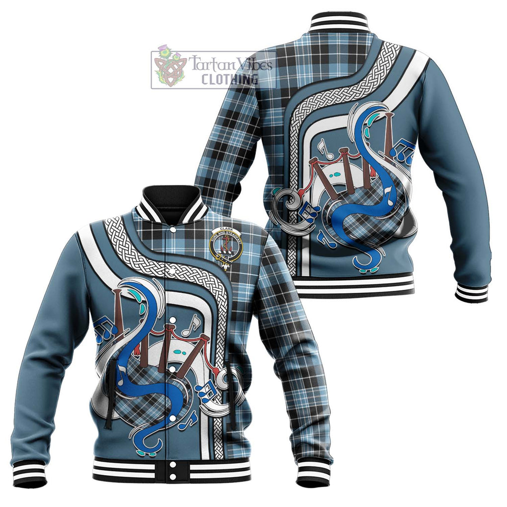 Tartan Vibes Clothing Clark Ancient Tartan Baseball Jacket with Epic Bagpipe Style