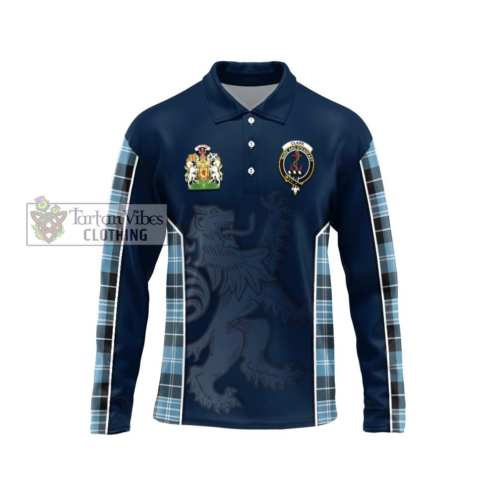 Clark Ancient Tartan Long Sleeve Polo Shirt with Family Crest and Lion Rampant Vibes Sport Style Unisex - Tartan Vibes Clothing