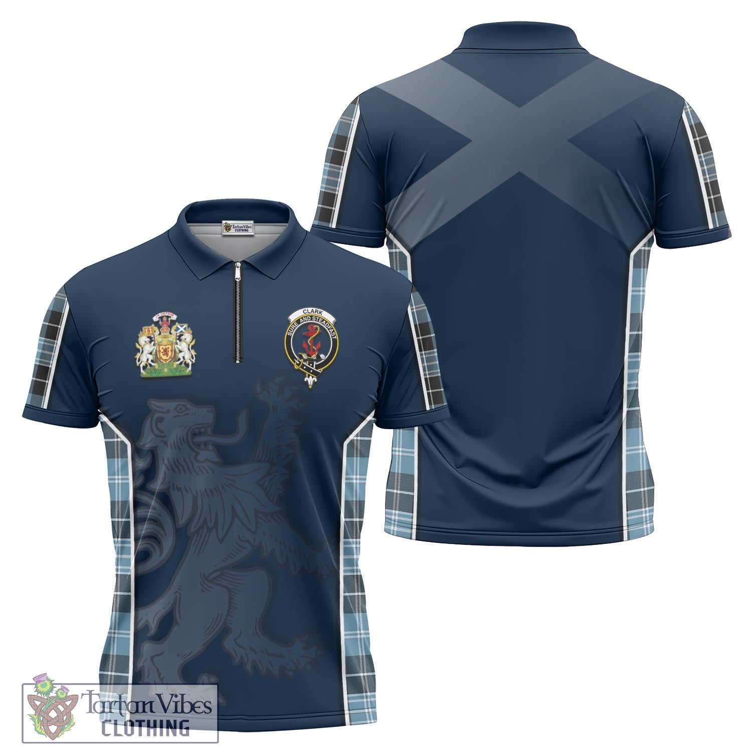 Tartan Vibes Clothing Clark Ancient Tartan Zipper Polo Shirt with Family Crest and Lion Rampant Vibes Sport Style