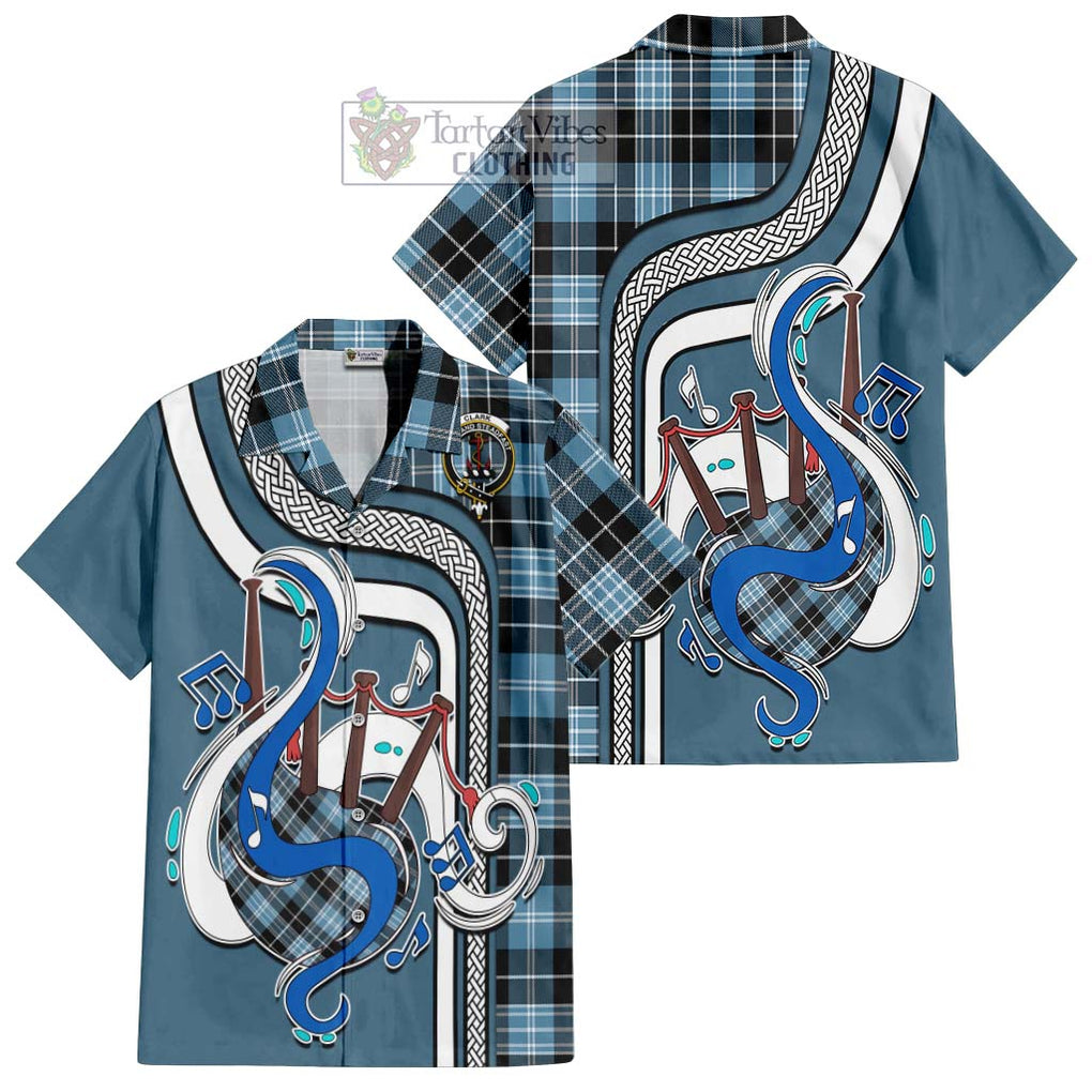 Clark Ancient Tartan Short Sleeve Button Shirt with Epic Bagpipe Style Kid - Tartanvibesclothing Shop