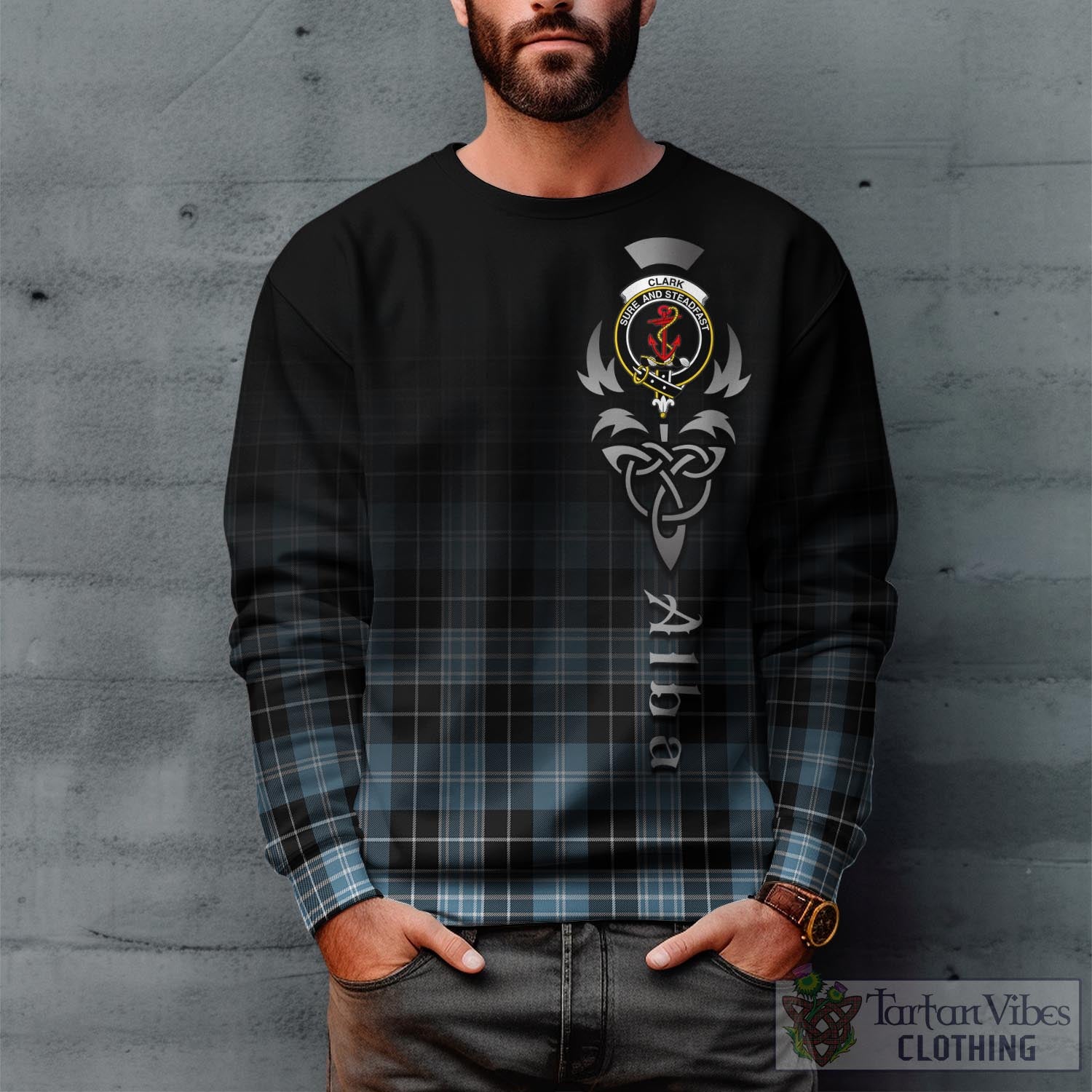 Tartan Vibes Clothing Clark Ancient Tartan Sweatshirt Featuring Alba Gu Brath Family Crest Celtic Inspired