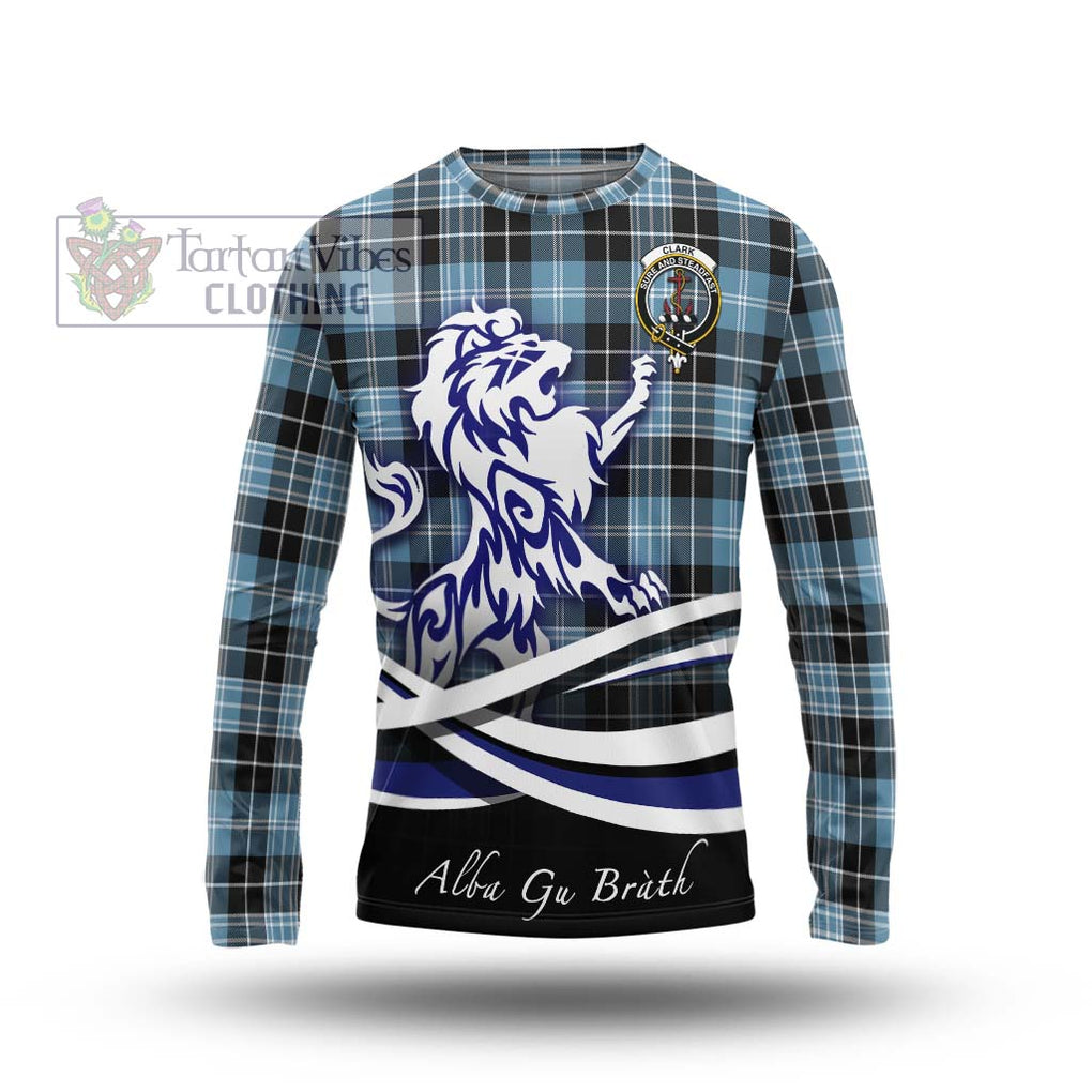 Clark Ancient Tartan Long Sleeve T-Shirt with Alba Gu Brath Regal Lion Emblem Unisex - Tartanvibesclothing Shop