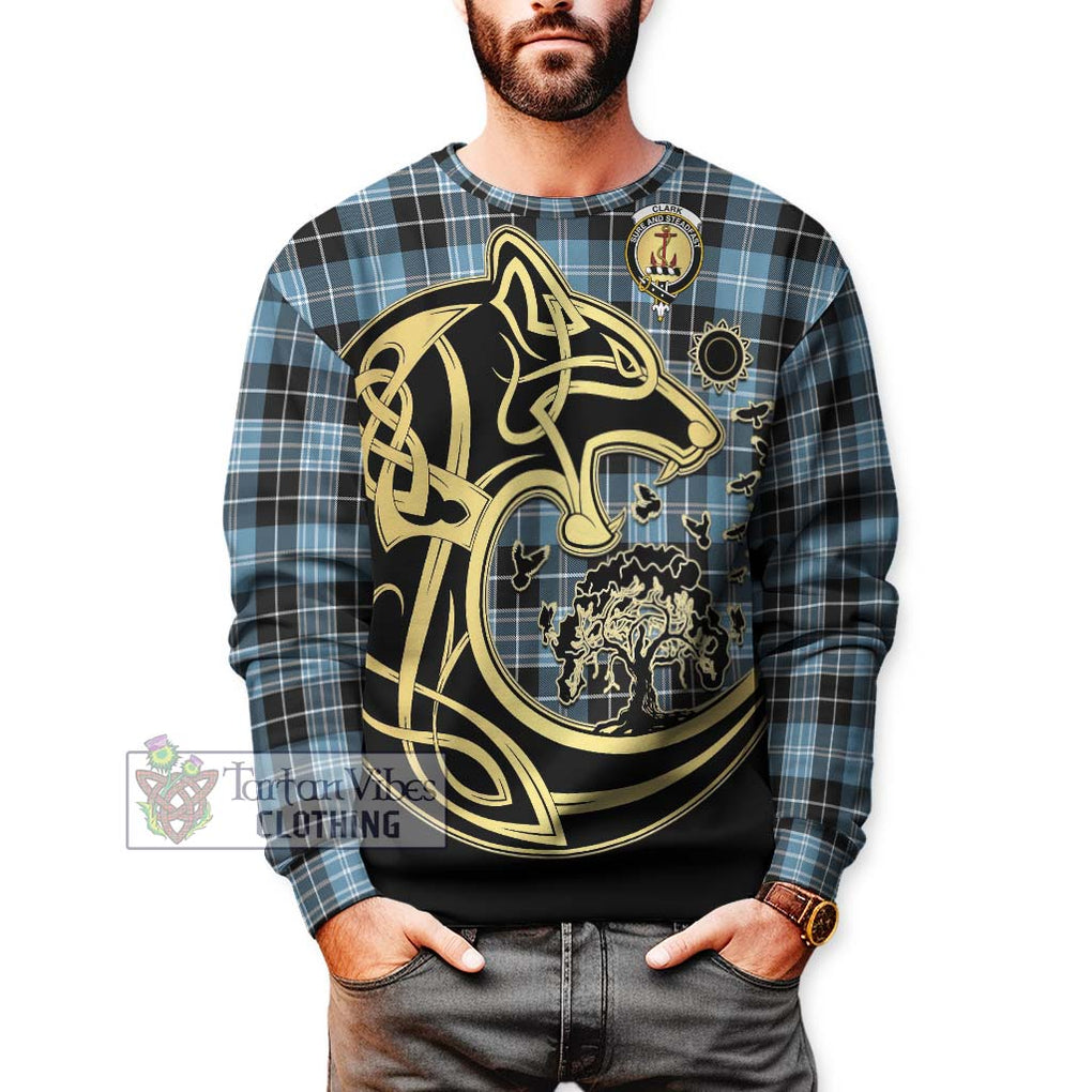 Clark Ancient Tartan Sweatshirt with Family Crest Celtic Wolf Style Unisex - Tartan Vibes Clothing