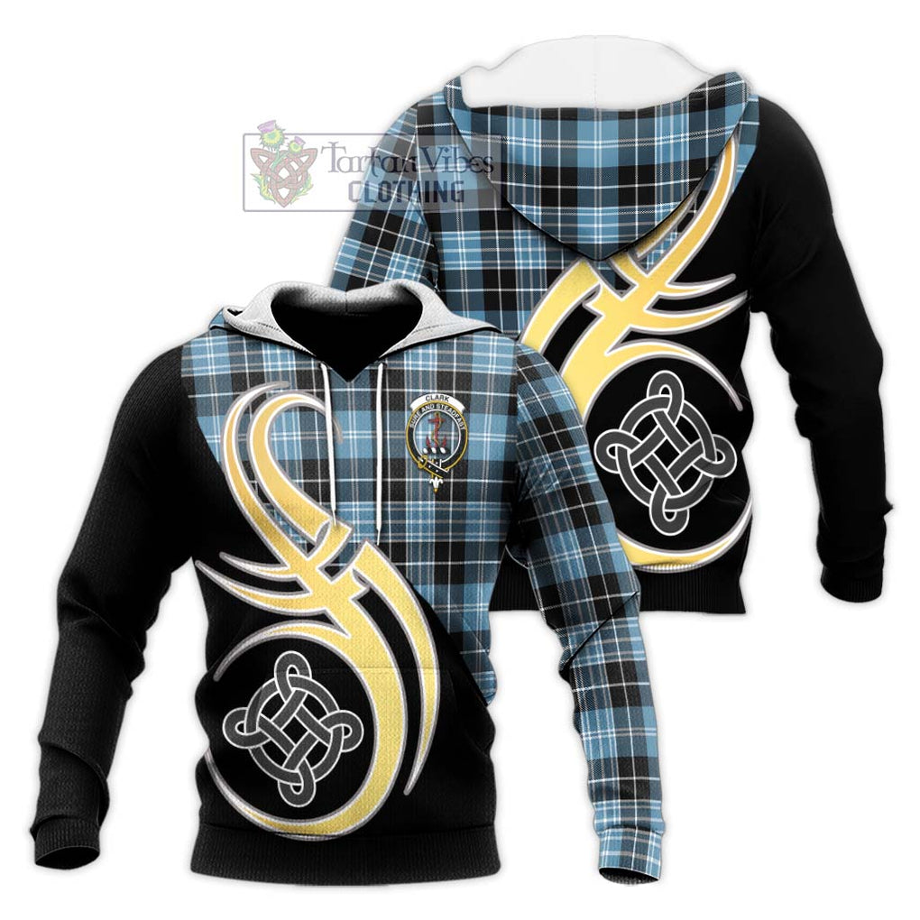 Clark Ancient Tartan Knitted Hoodie with Family Crest and Celtic Symbol Style Unisex Knitted Pullover Hoodie - Tartan Vibes Clothing