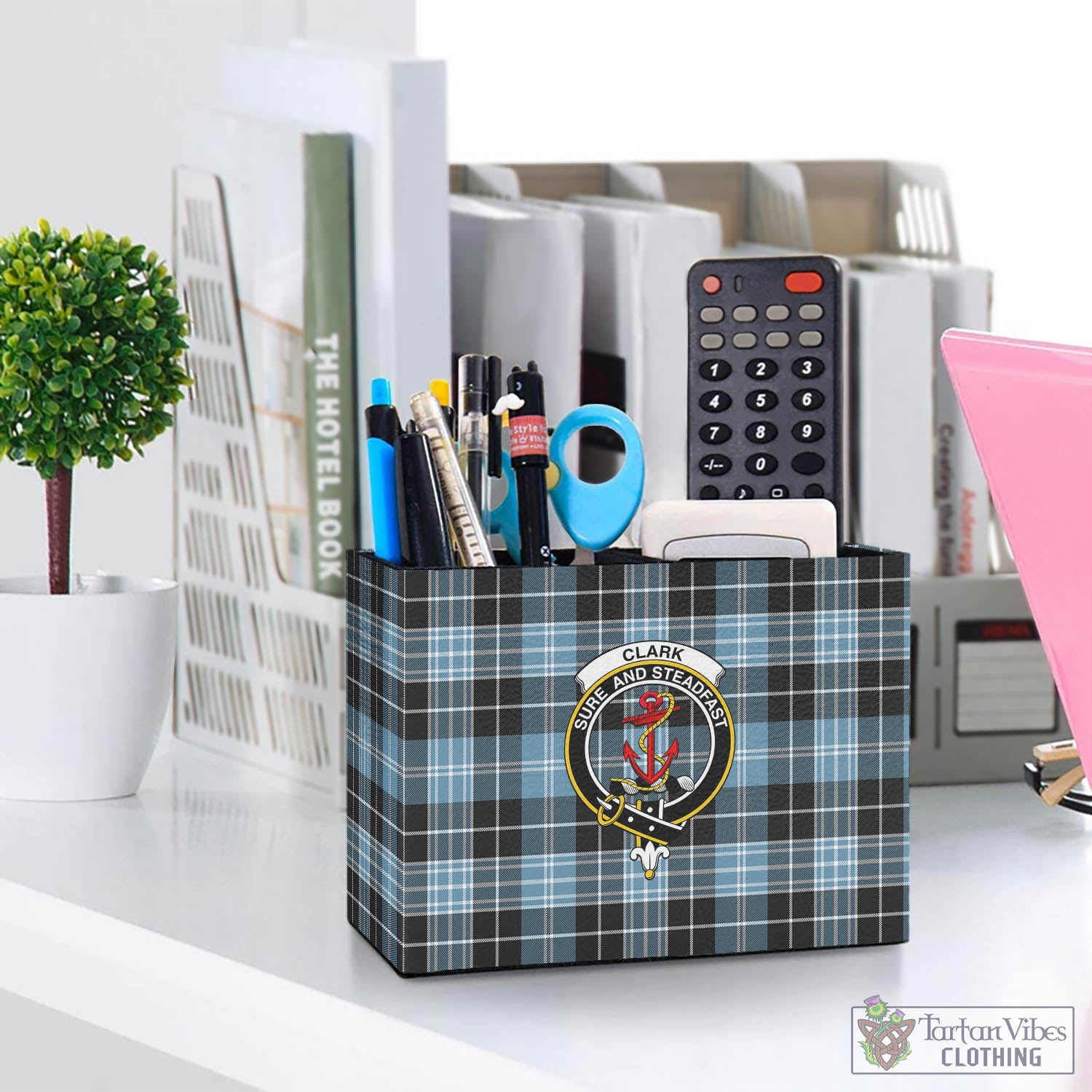 Tartan Vibes Clothing Clark Ancient Tartan Pen Holder with Family Crest