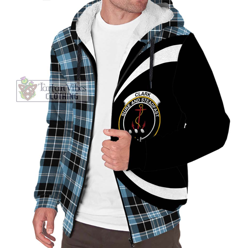 Clark Ancient Tartan Sherpa Hoodie with Family Crest Circle Style Unisex S - Tartan Vibes Clothing