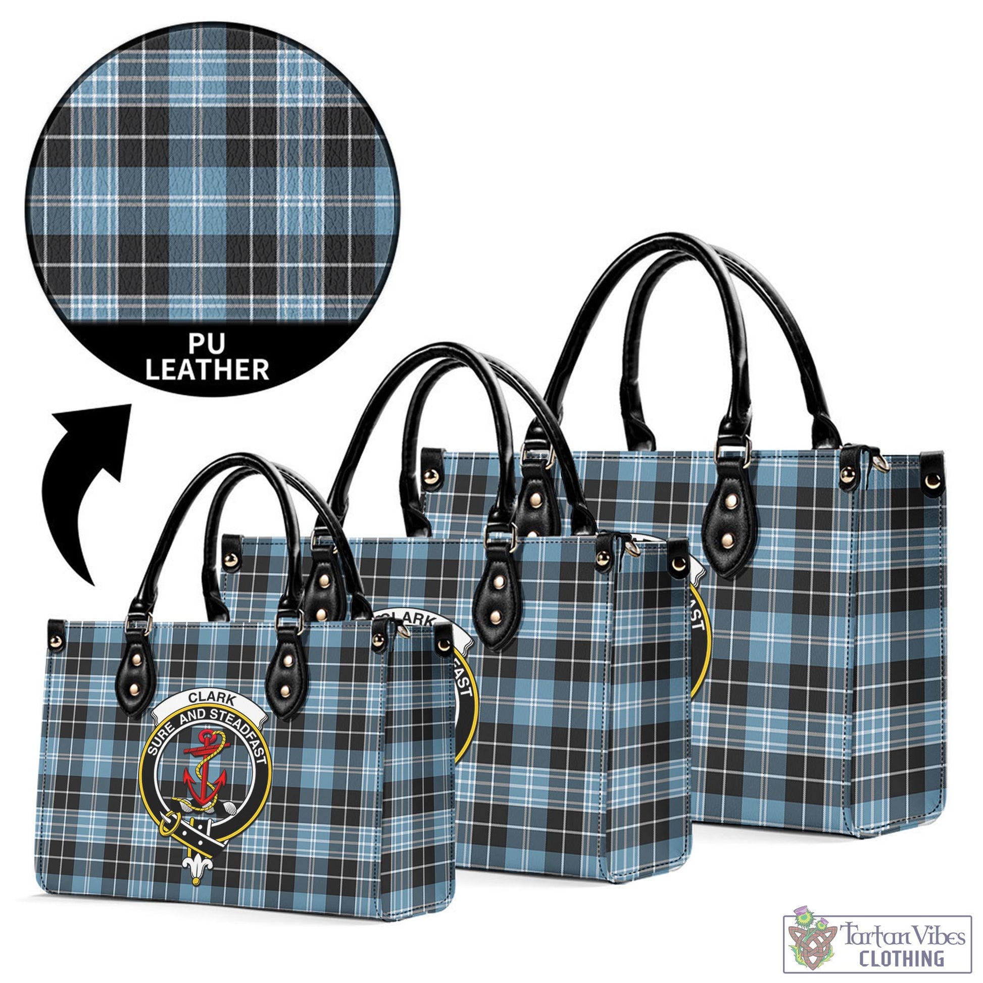 Tartan Vibes Clothing Clark Ancient Tartan Luxury Leather Handbags with Family Crest