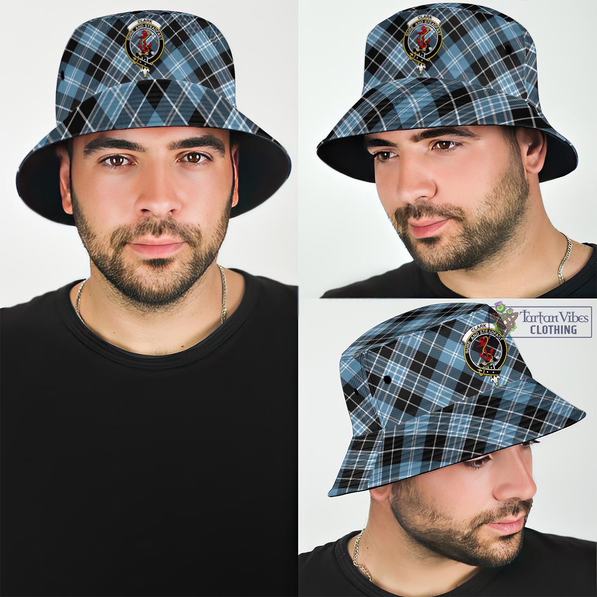 Tartan Vibes Clothing Clark Ancient Tartan Bucket Hat with Family Crest