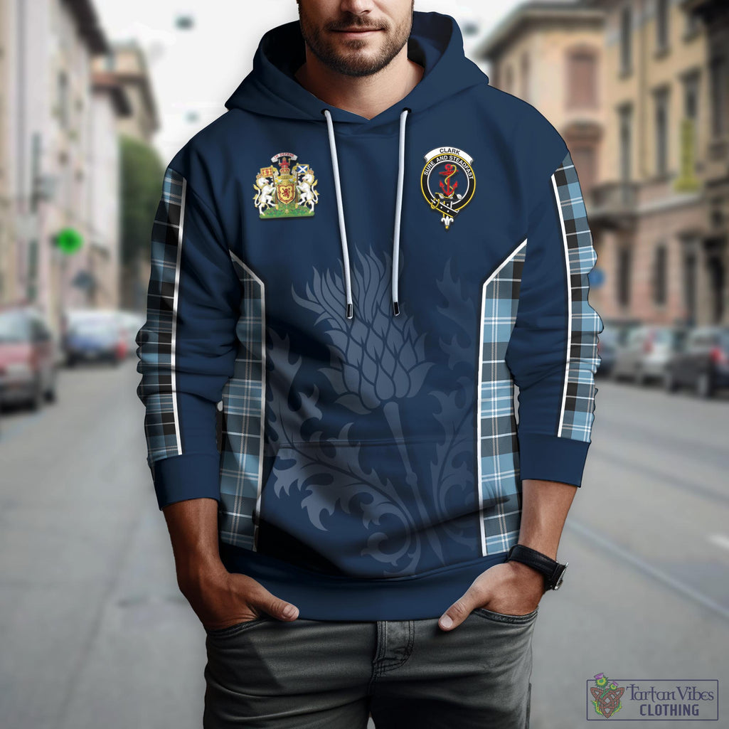 Tartan Vibes Clothing Clark Ancient Tartan Hoodie with Family Crest and Scottish Thistle Vibes Sport Style