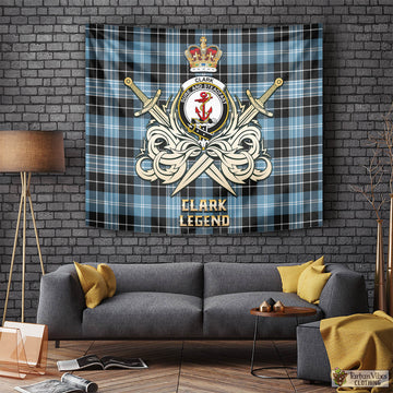 Clark Ancient Tartan Tapestry with Clan Crest and the Golden Sword of Courageous Legacy