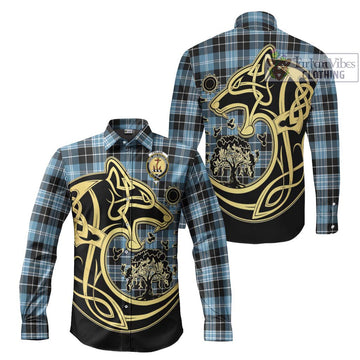 Clark Ancient Tartan Long Sleeve Button Shirt with Family Crest Celtic Wolf Style