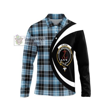 Clark Ancient Tartan Long Sleeve Polo Shirt with Family Crest Circle Style