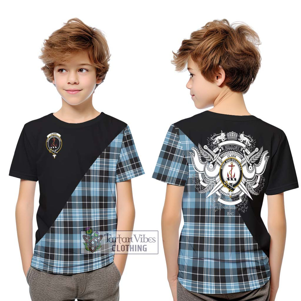 Clark Ancient Tartan Kid T-Shirt with Family Crest and Military Logo Style Youth XL Size14 - Tartanvibesclothing Shop