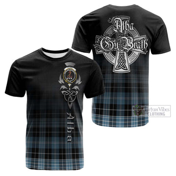 Clark Ancient Tartan Cotton T-shirt Featuring Alba Gu Brath Family Crest Celtic Inspired