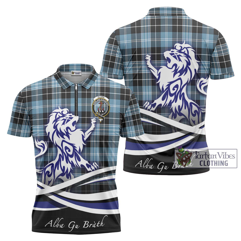 Clark Ancient Tartan Zipper Polo Shirt with Alba Gu Brath Regal Lion Emblem Unisex - Tartanvibesclothing Shop