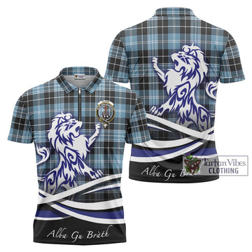 Clark Ancient Tartan Zipper Polo Shirt with Alba Gu Brath Regal Lion Emblem