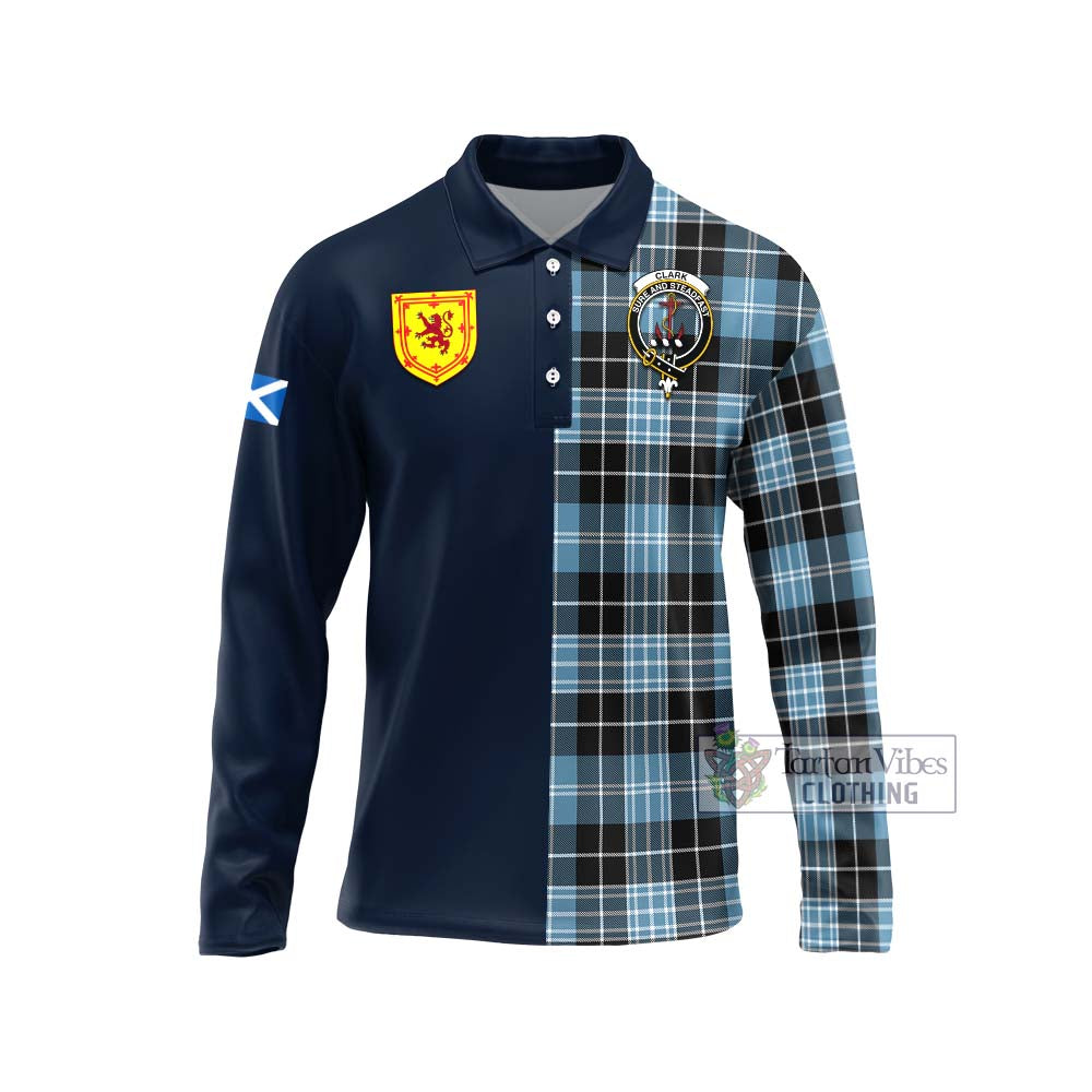 Tartan Vibes Clothing Clark Ancient Tartan Long Sleeve Polo Shirt with Scottish Lion Royal Arm Half Style