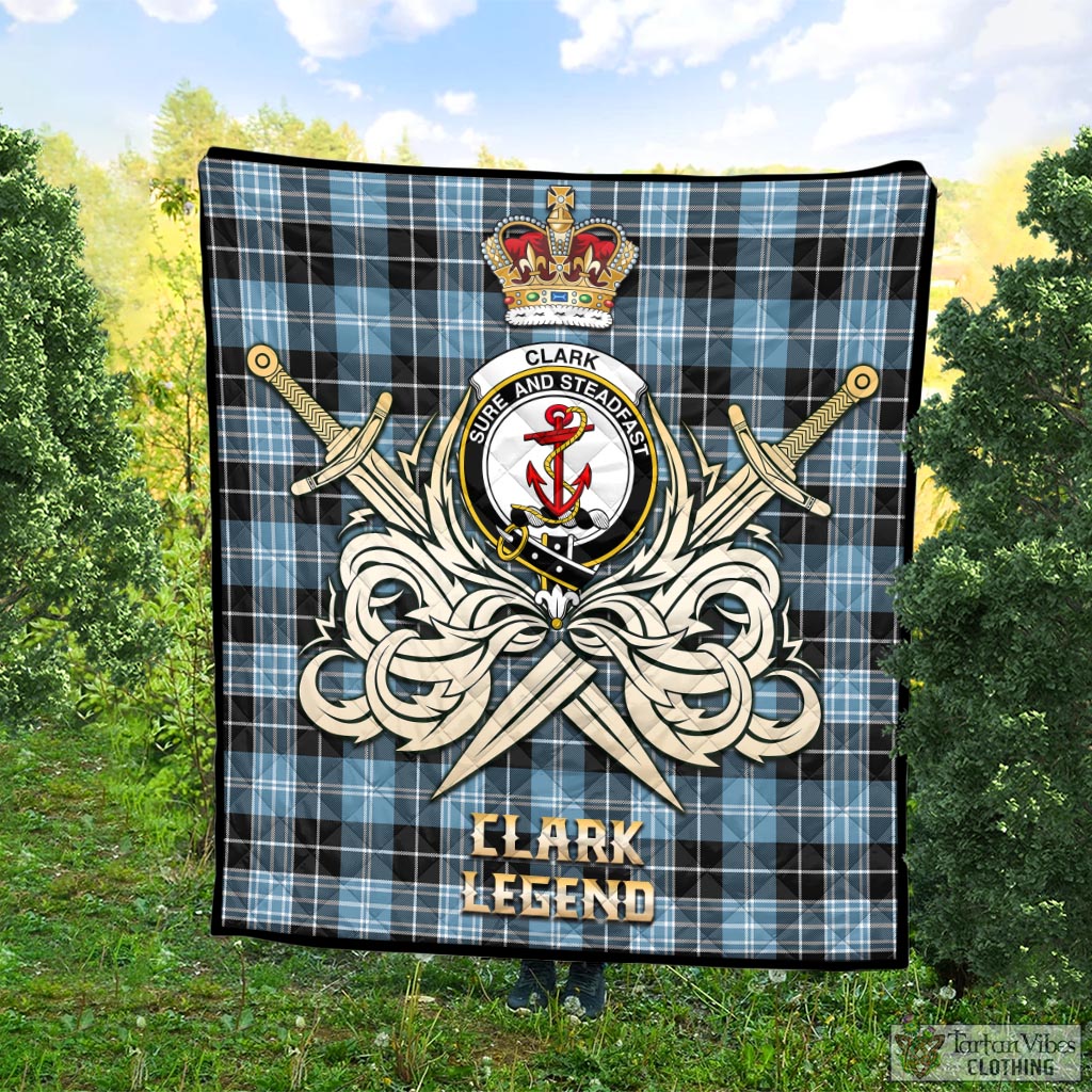 Tartan Vibes Clothing Clark Ancient Tartan Quilt with Clan Crest and the Golden Sword of Courageous Legacy