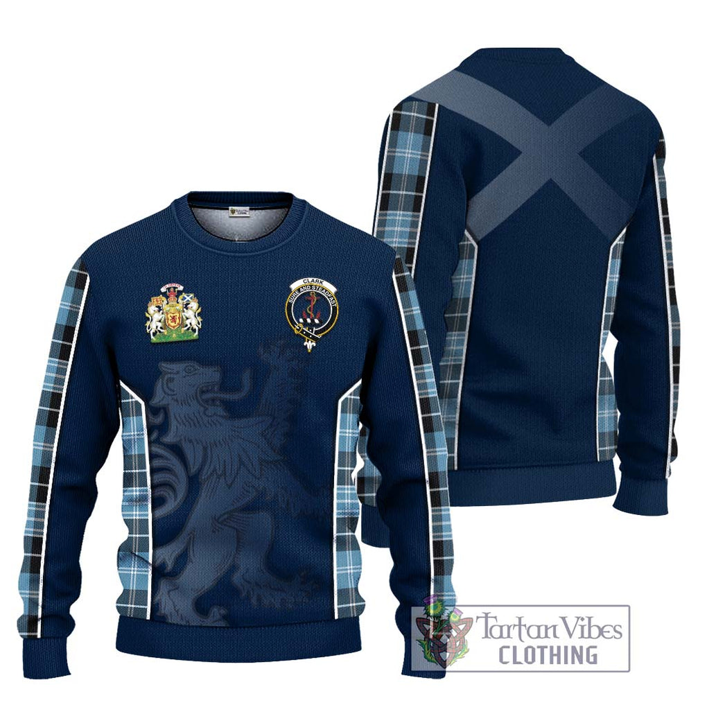 Clark Ancient Tartan Knitted Sweater with Family Crest and Lion Rampant Vibes Sport Style Unisex - Tartan Vibes Clothing