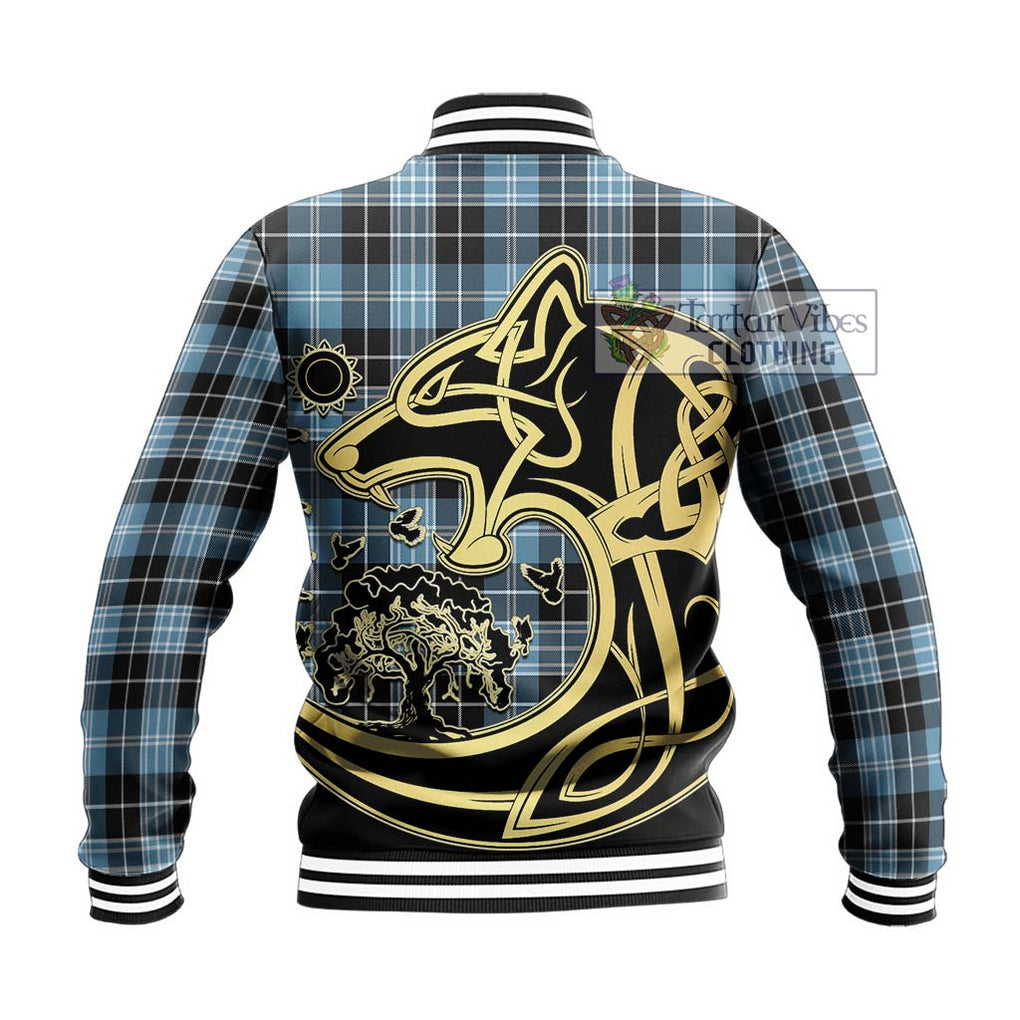 Clark Ancient Tartan Baseball Jacket with Family Crest Celtic Wolf Style - Tartan Vibes Clothing