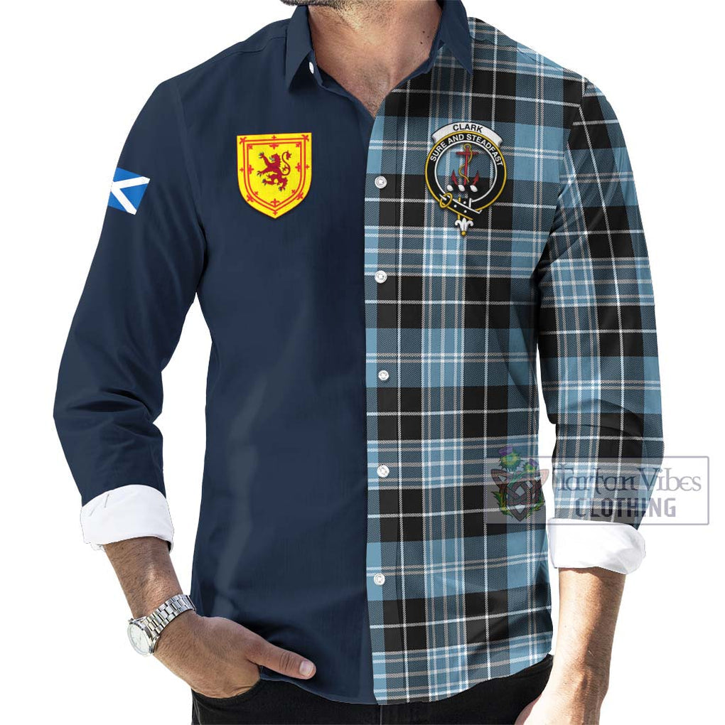 Tartan Vibes Clothing Clark Ancient Tartan Long Sleeve Button Shirt with Scottish Lion Royal Arm Half Style