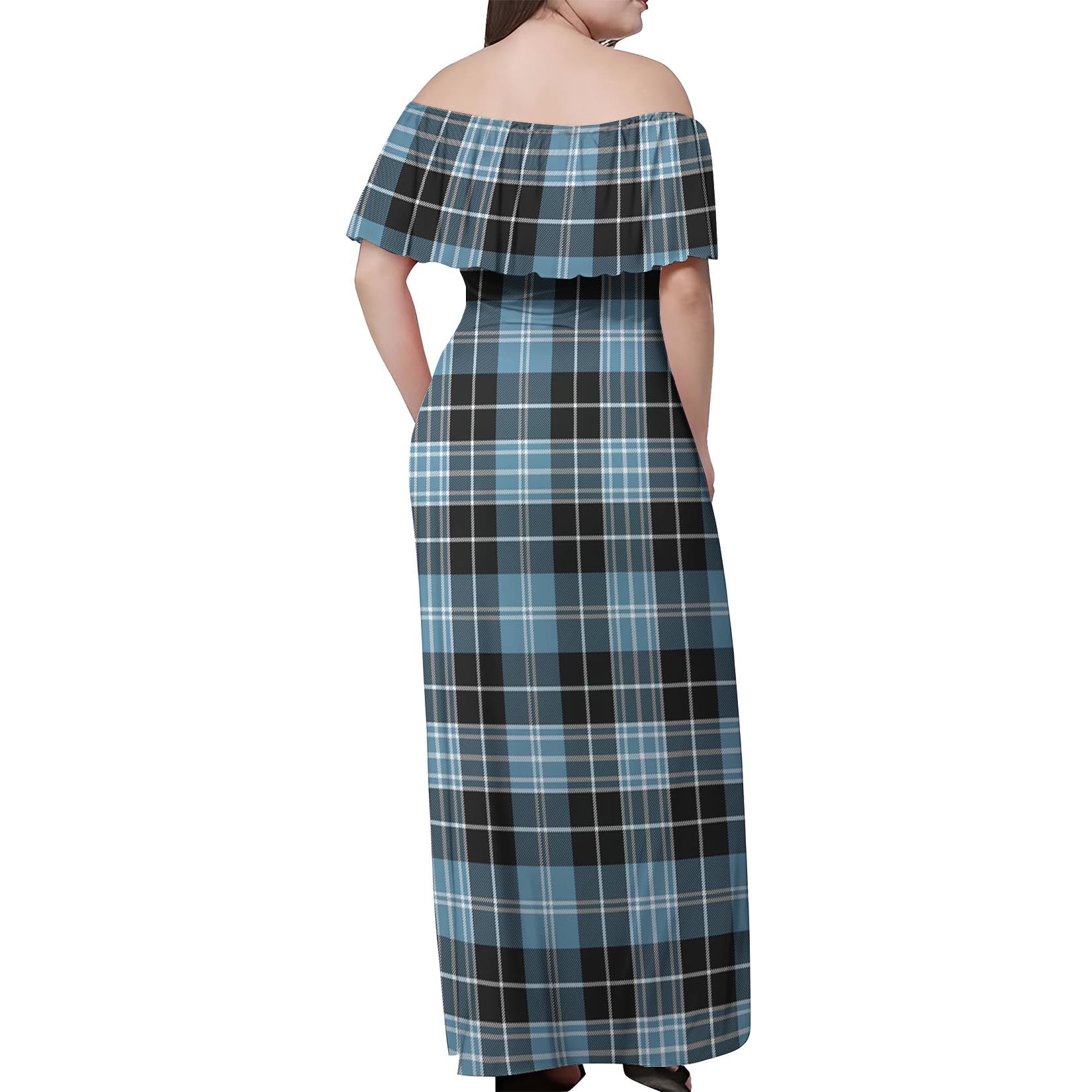 Clark Ancient Tartan Off Shoulder Long Dress - Tartanvibesclothing