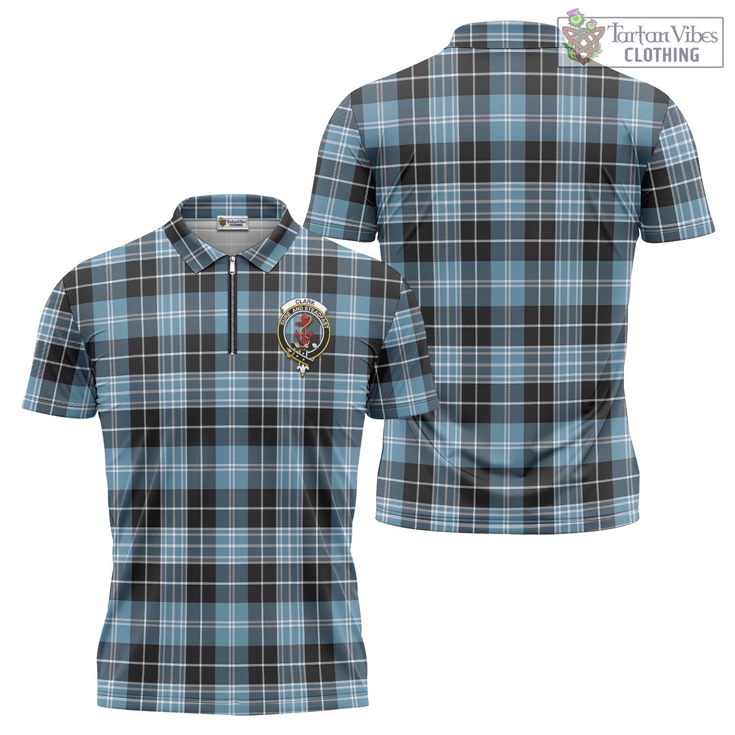 Tartan Vibes Clothing Clark Ancient Tartan Zipper Polo Shirt with Family Crest