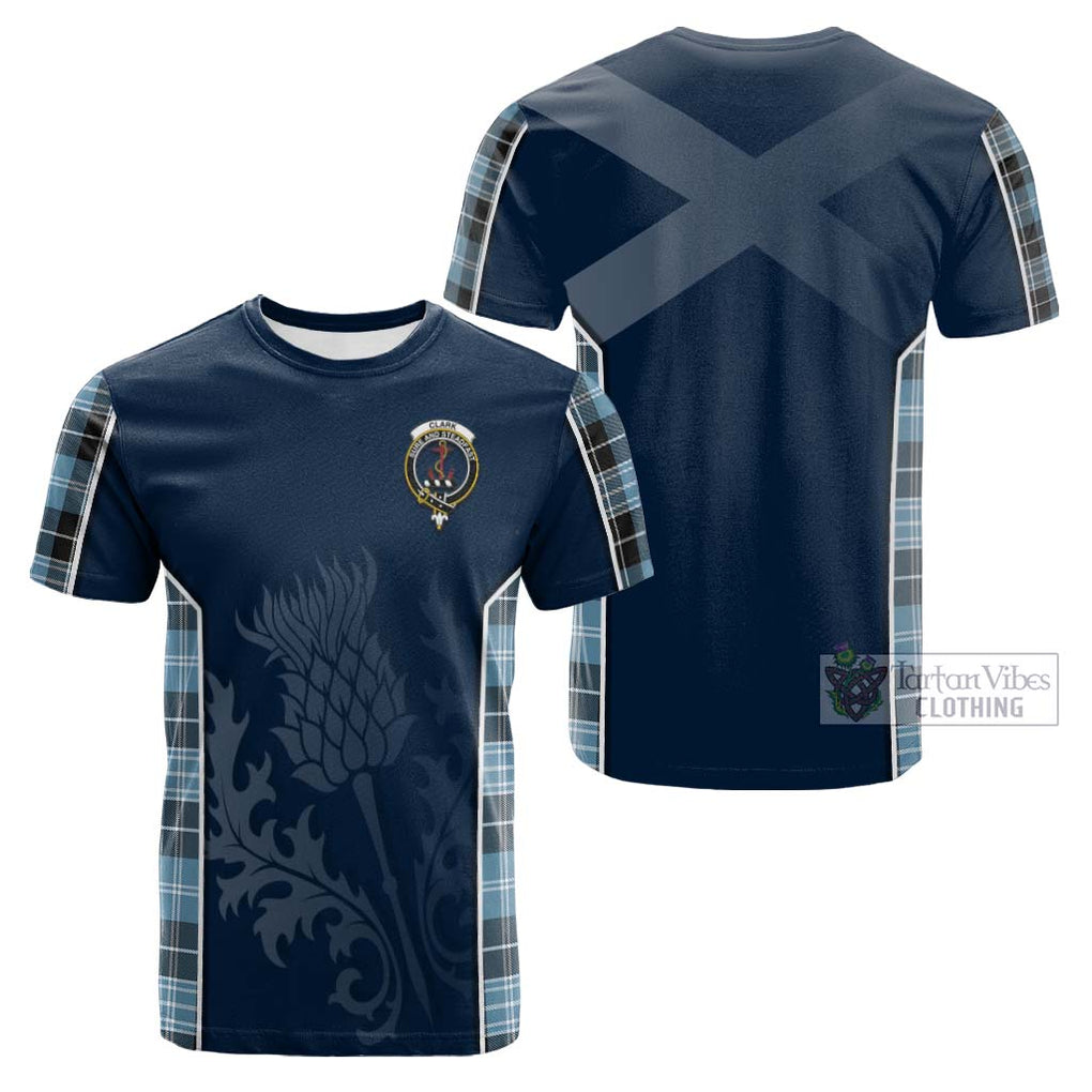 Tartan Vibes Clothing Clark Ancient Tartan Cotton T-shirt with Family Crest and Scottish Thistle Vibes Sport Style