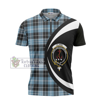 Clark Ancient Tartan Zipper Polo Shirt with Family Crest Circle Style