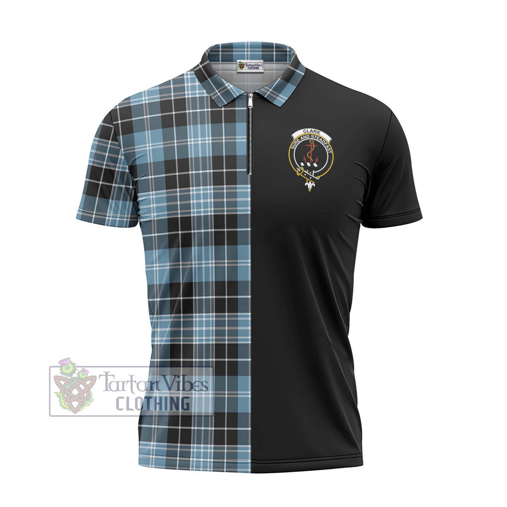 Clark Ancient Tartan Zipper Polo Shirt with Family Crest and Half Of Me Style - Tartanvibesclothing Shop