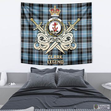 Clark Ancient Tartan Tapestry with Clan Crest and the Golden Sword of Courageous Legacy