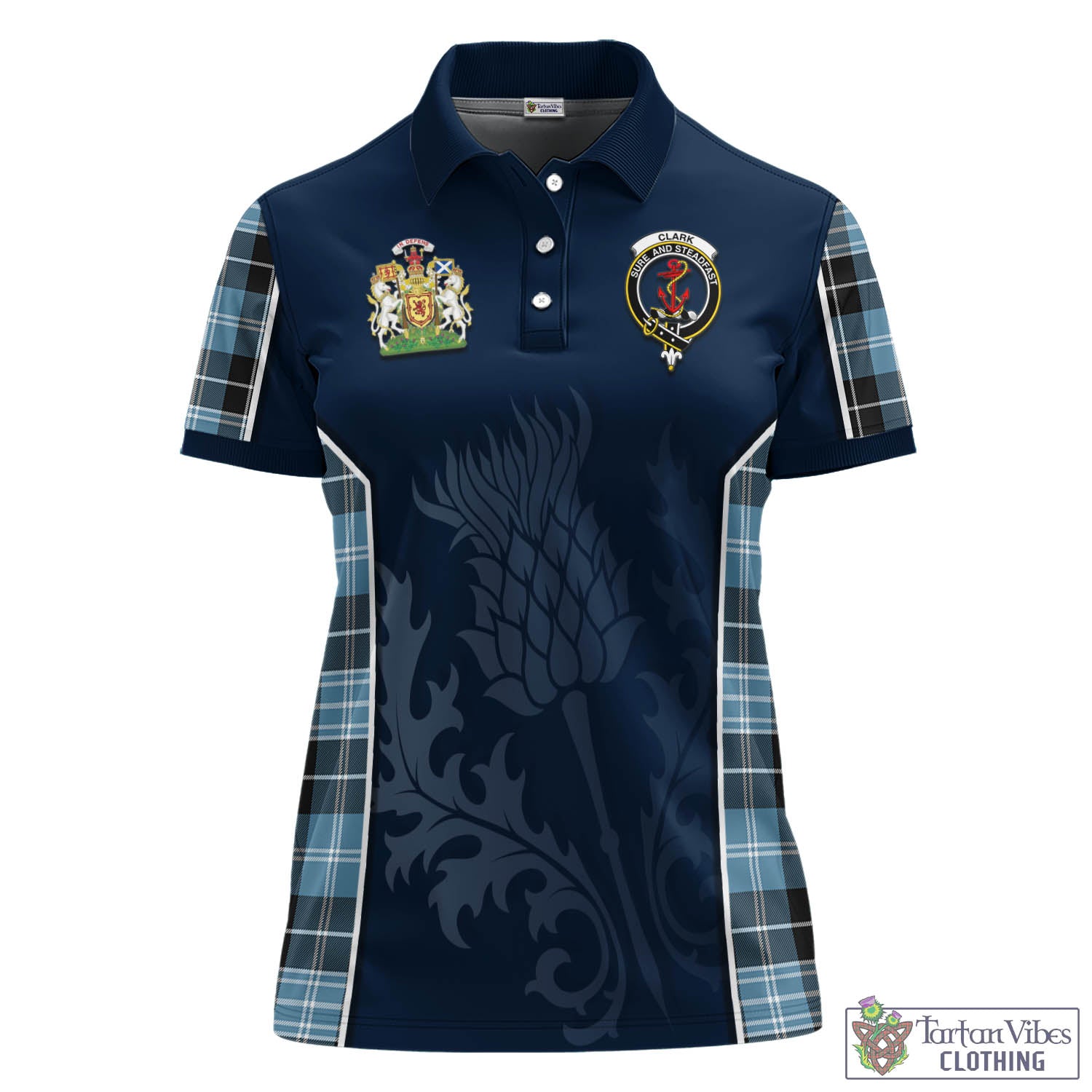 Tartan Vibes Clothing Clark Ancient Tartan Women's Polo Shirt with Family Crest and Scottish Thistle Vibes Sport Style