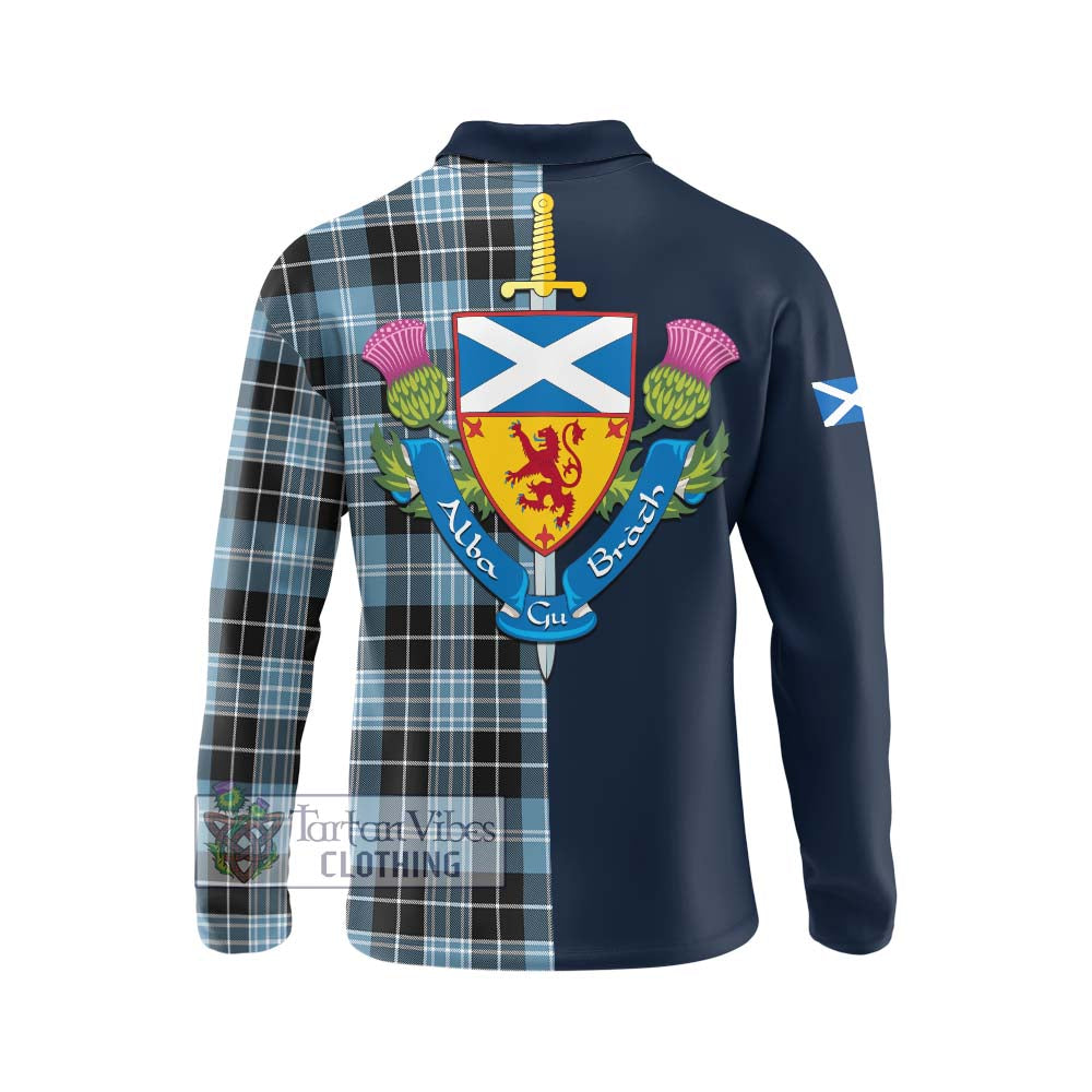 Tartan Vibes Clothing Clark Ancient Tartan Long Sleeve Polo Shirt with Scottish Lion Royal Arm Half Style