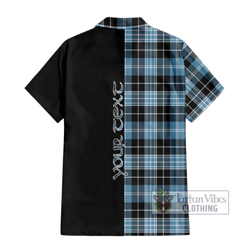 Clark Ancient Tartan Short Sleeve Button Shirt with Family Crest and Half Of Me Style - Tartanvibesclothing Shop