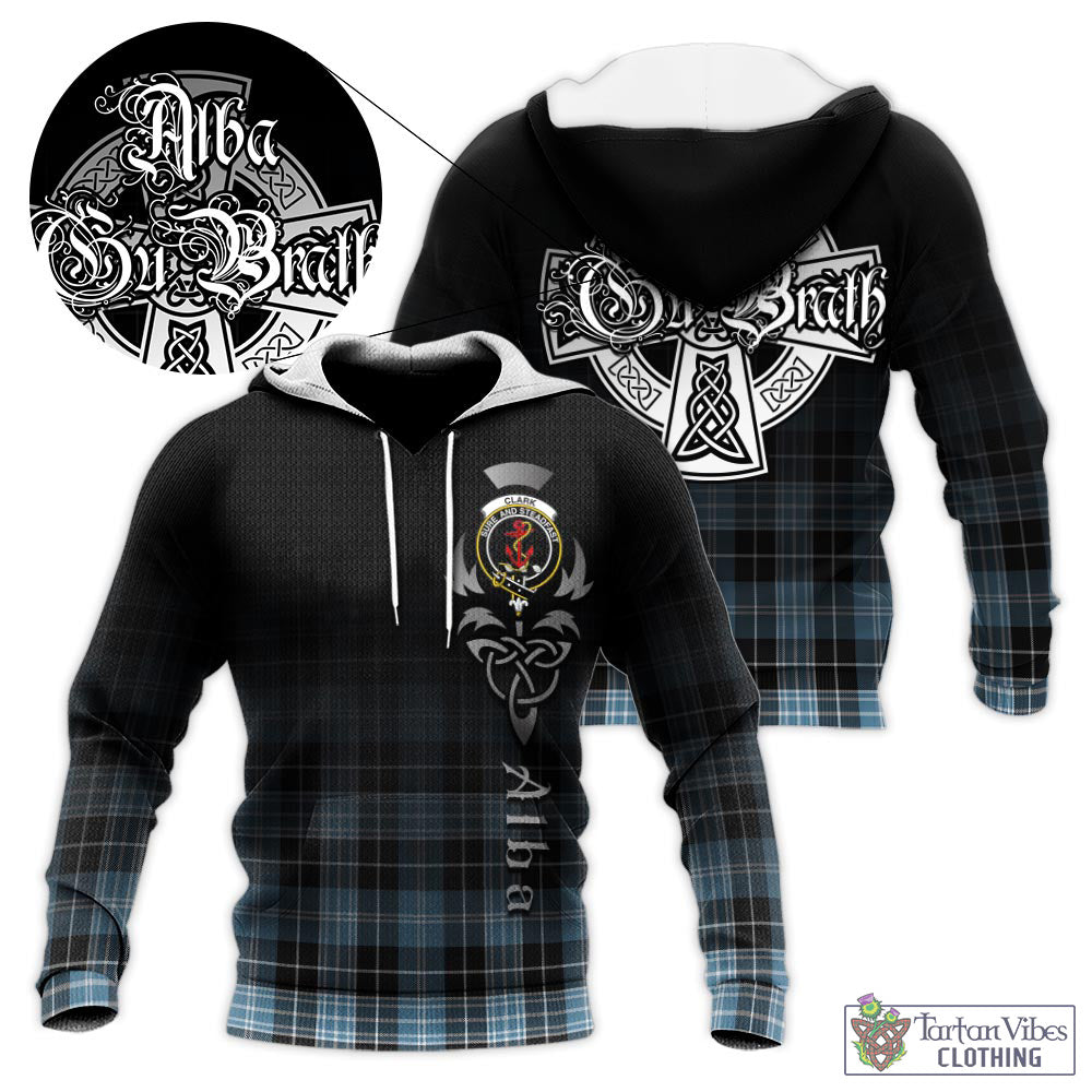 Tartan Vibes Clothing Clark Ancient Tartan Knitted Hoodie Featuring Alba Gu Brath Family Crest Celtic Inspired