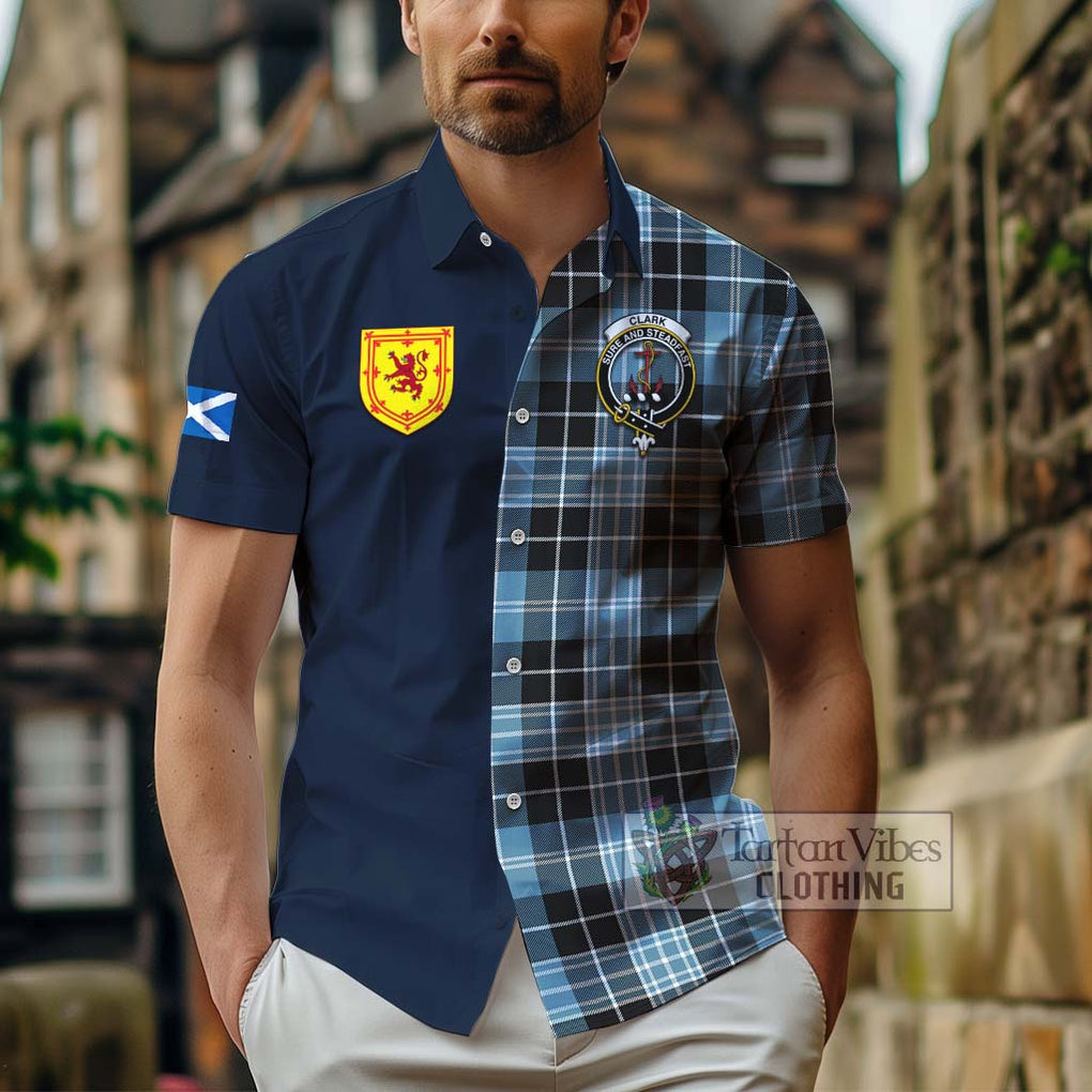 Tartan Vibes Clothing Clark Ancient Tartan Short Sleeve Button Shirt with Scottish Lion Royal Arm Half Style