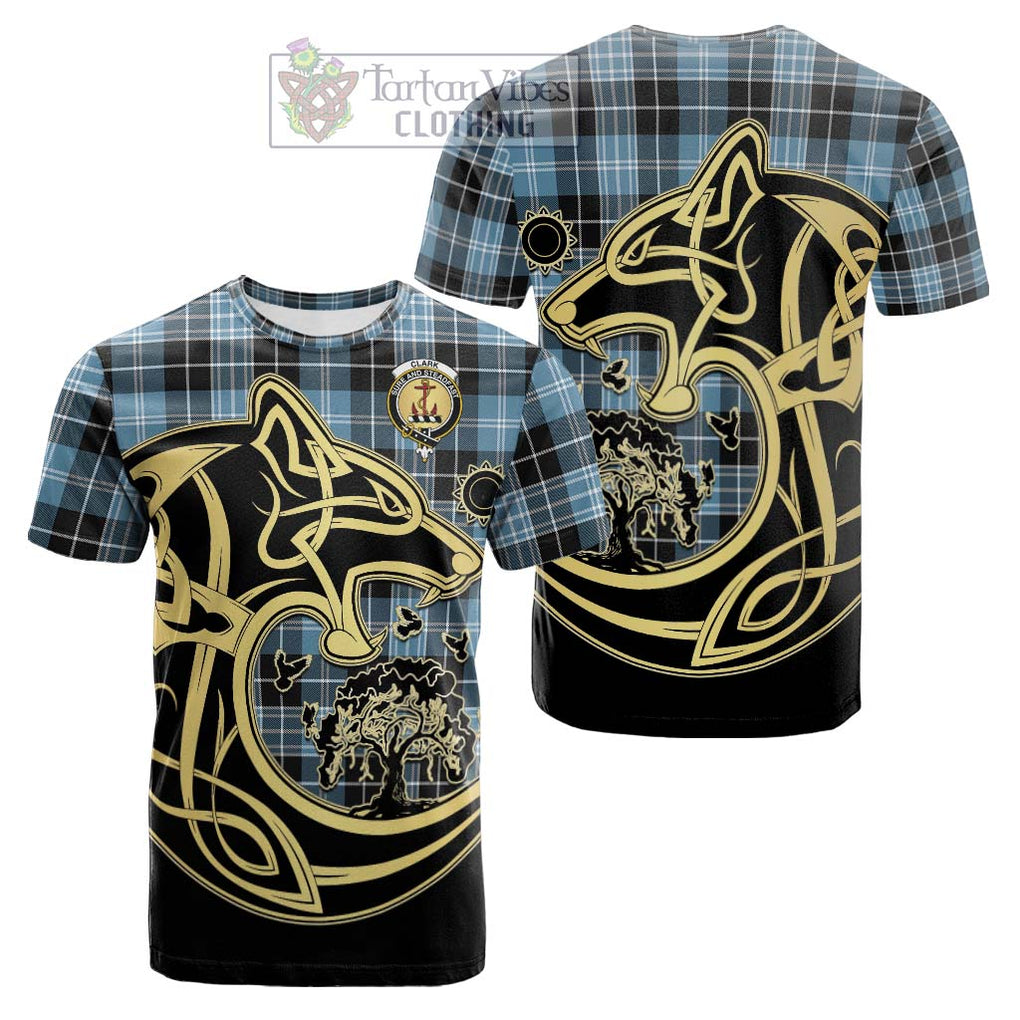 Tartan Vibes Clothing Clark Ancient Tartan Cotton T-shirt with Family Crest Celtic Wolf Style