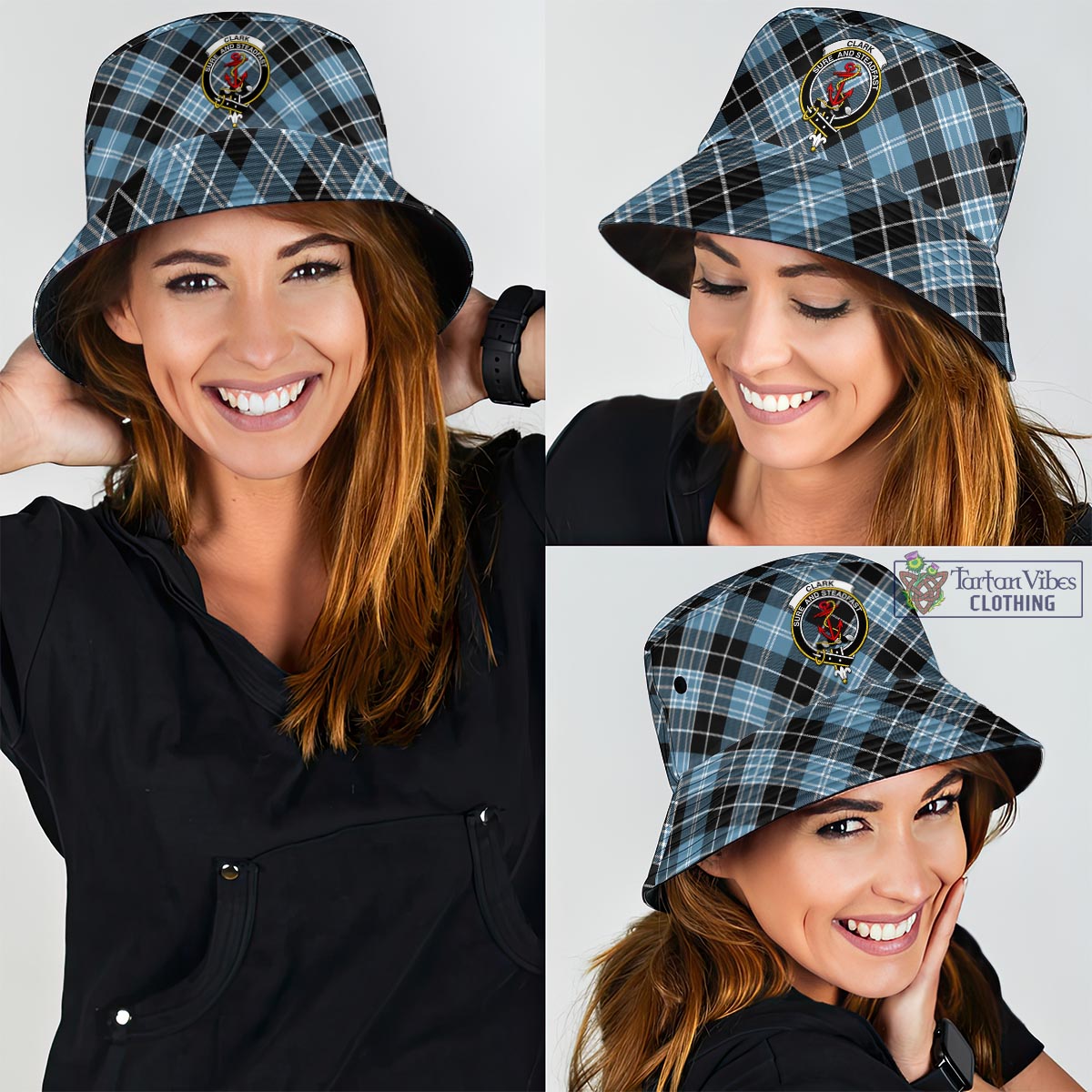 Tartan Vibes Clothing Clark Ancient Tartan Bucket Hat with Family Crest