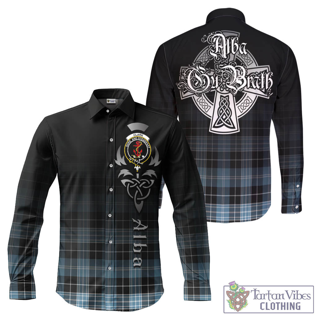 Tartan Vibes Clothing Clark Ancient Tartan Long Sleeve Button Up Featuring Alba Gu Brath Family Crest Celtic Inspired